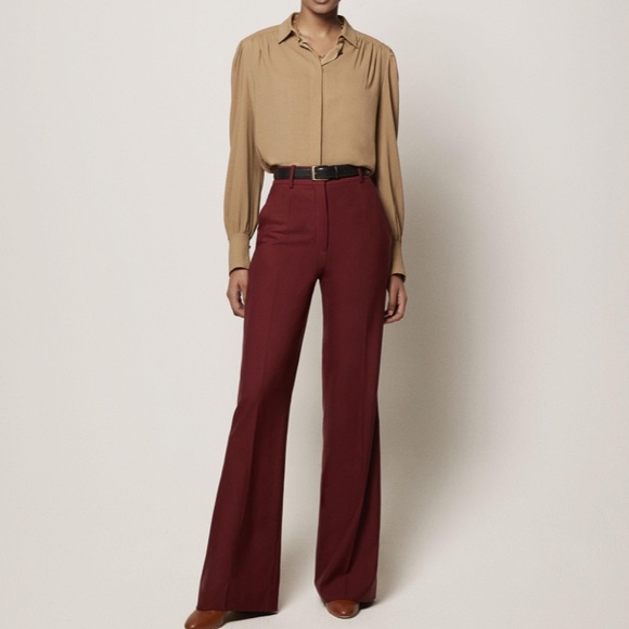 - LOE’IL brand NWT MADE IN KOREA BRAND HI WAIST WIDE LEG BURGUNDY PANTS